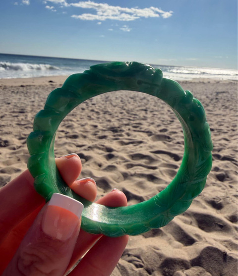 古玩玉器“染色”非天然翡翠手鐲真品鑒賞圖