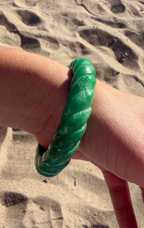 古玩玉器“染色”非天然翡翠手鐲真品鑒賞圖