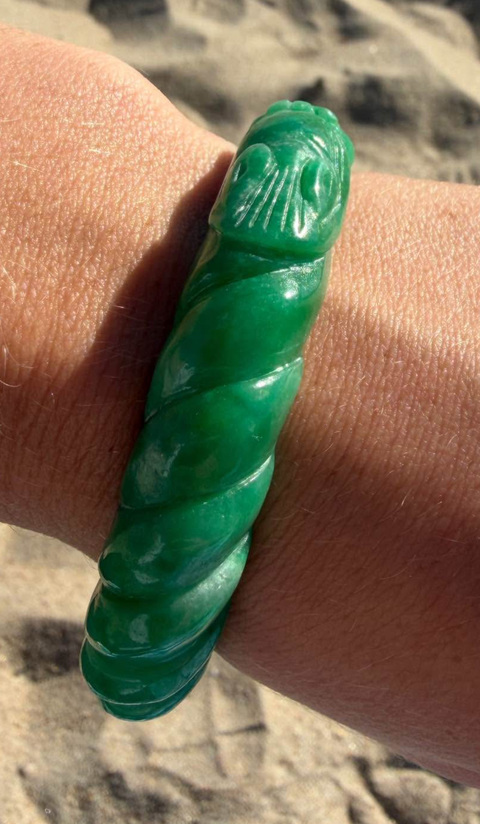 古玩玉器“染色”非天然翡翠手鐲真品鑒賞圖