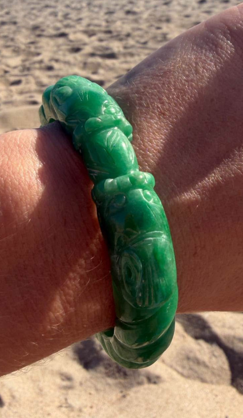 古玩玉器“染色”非天然翡翠手鐲真品鑒賞圖