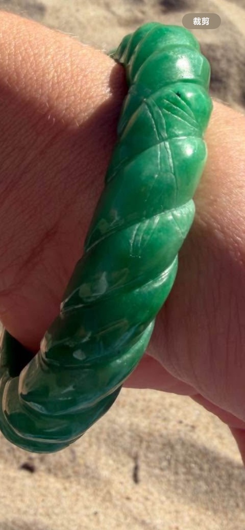 古玩玉器“染色”非天然翡翠手鐲真品鑒賞圖