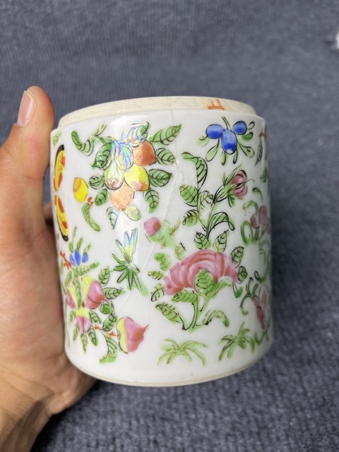 古玩陶瓷廣彩花鳥紋大煙缸真品鑒賞圖