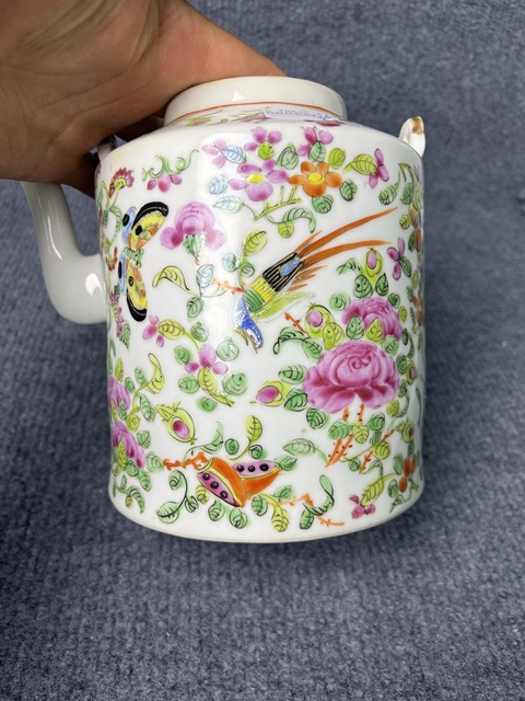 古玩陶瓷廣彩花鳥紋大號提梁壺拍賣，當前價格888元