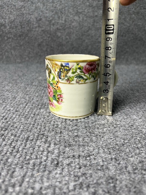 古玩陶瓷廣彩庭院花鳥紋把杯拍賣，當前價格1288元