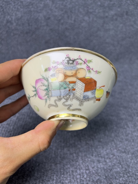 古玩陶瓷粉彩博古花卉紋碗拍賣，當前價格888元