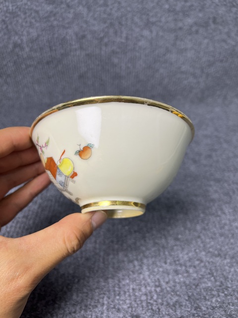 古玩陶瓷粉彩博古花卉紋碗拍賣，當前價格888元