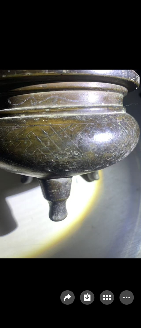 古玩銅器朝冠耳香爐真品鑒賞圖