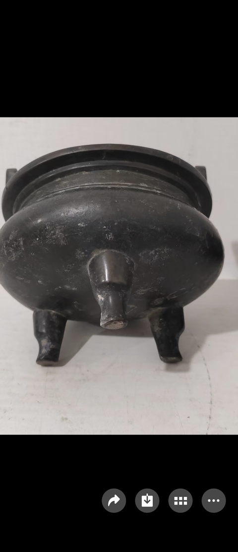 古玩銅器朝冠耳香爐真品鑒賞圖