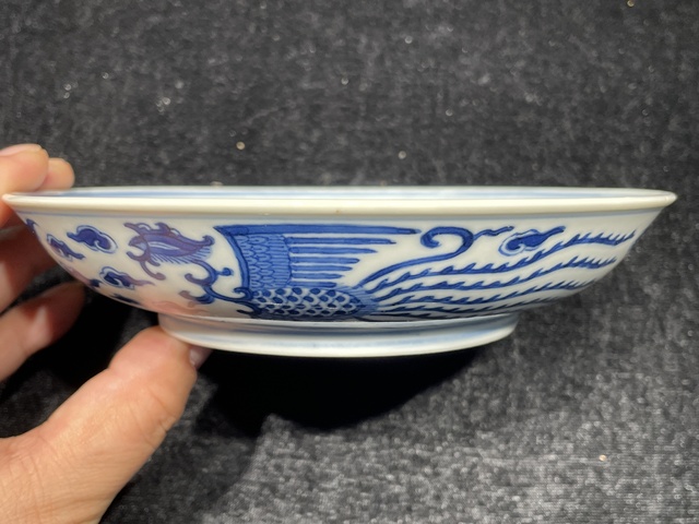 古玩陶瓷清光緒 青花對頭鳳紋盤真品鑒賞圖