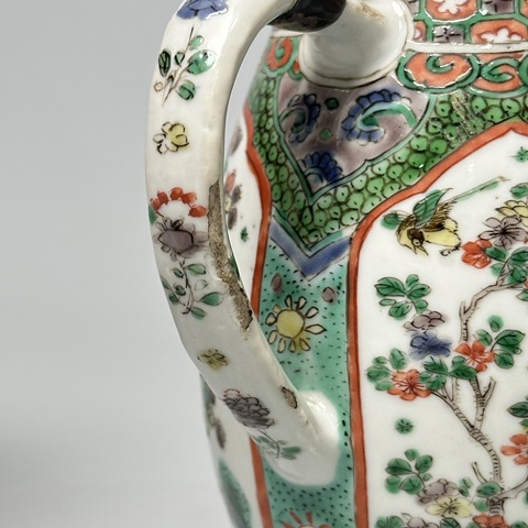古玩陶瓷花鳥紋五彩執壺真品鑒賞圖