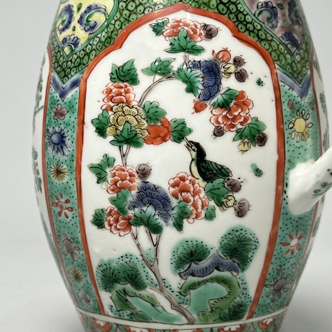 古玩陶瓷花鳥紋五彩執壺真品鑒賞圖