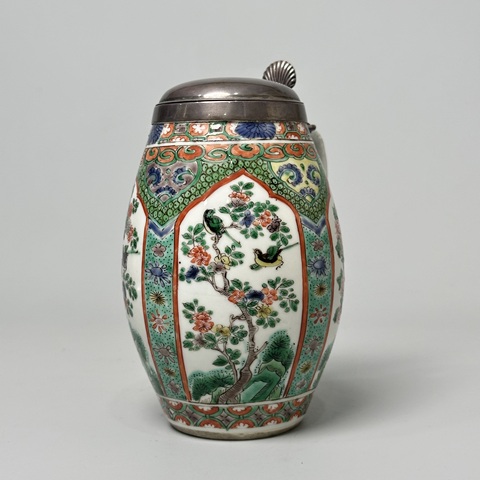 古玩陶瓷花鳥紋五彩執壺真品鑒賞圖