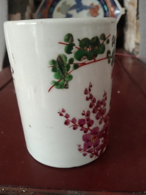 古玩陶瓷粉彩花鳥紋筆筒真品鑒賞圖