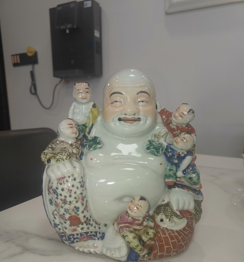 古玩陶瓷民國 粉彩五子登科彌勒佛擺件真品鑒賞圖