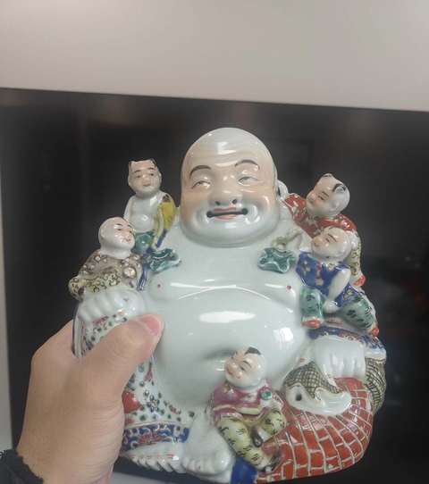 古玩陶瓷民國 粉彩五子登科彌勒佛擺件真品鑒賞圖