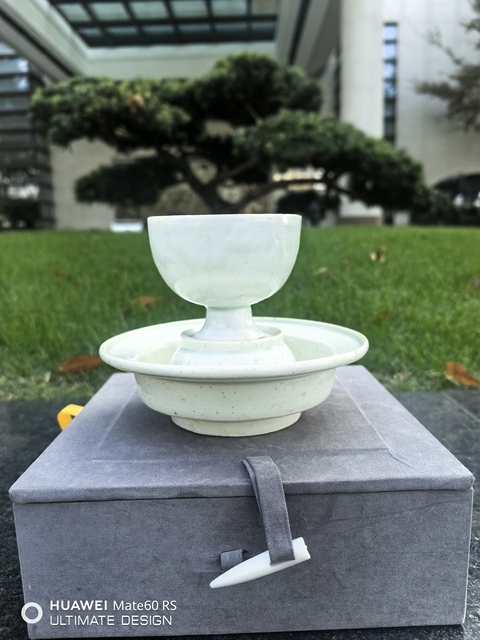 古玩陶瓷湖田窯青白釉杯和托真品鑒賞圖