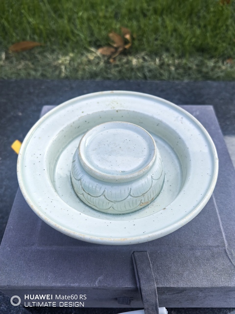 古玩陶瓷湖田窯青白釉杯和托真品鑒賞圖