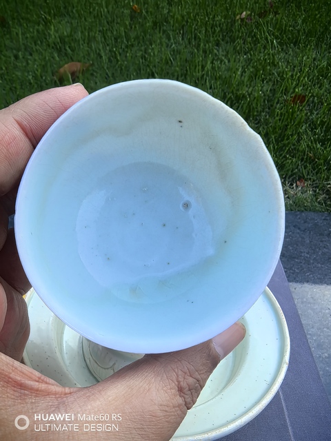 古玩陶瓷湖田窯青白釉杯和托真品鑒賞圖