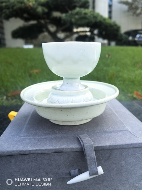 古玩陶瓷湖田窯青白釉杯和托真品鑒賞圖