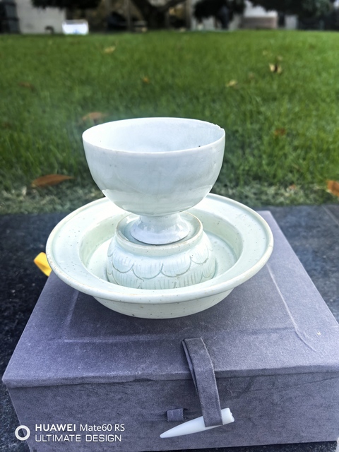 古玩陶瓷湖田窯青白釉杯和托真品鑒賞圖