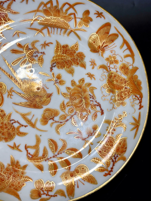 古玩陶瓷礬紅花鳥紋折腰盤真品鑒賞圖