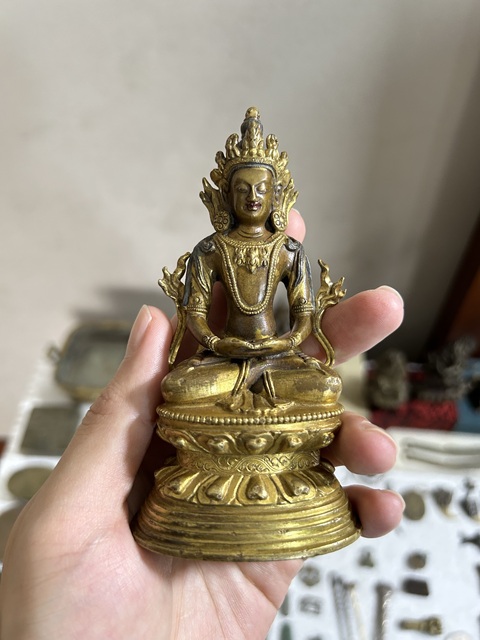 古玩銅器銅鎏金無量壽真品鑒賞圖