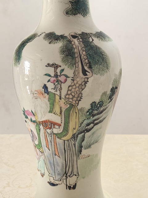 古玩陶瓷油粉彩壽星圖觀音瓶真品鑒賞圖