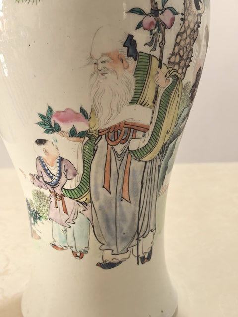 古玩陶瓷油粉彩壽星圖觀音瓶真品鑒賞圖