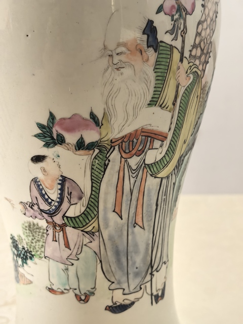 古玩陶瓷油粉彩壽星圖觀音瓶真品鑒賞圖