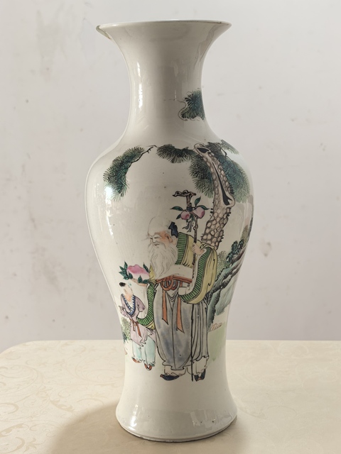古玩陶瓷油粉彩壽星圖觀音瓶真品鑒賞圖