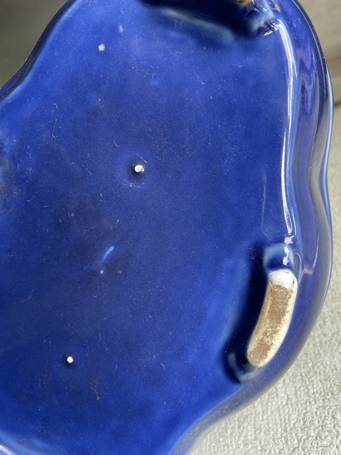 古玩陶瓷藍釉海棠型四足水仙盆真品鑒賞圖