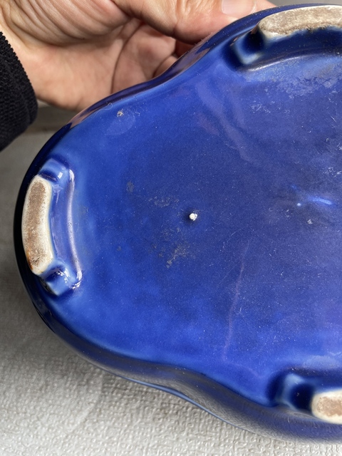 古玩陶瓷藍釉海棠型四足水仙盆真品鑒賞圖