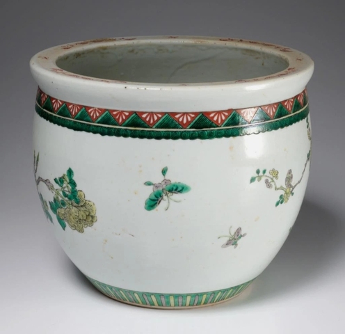 古玩陶瓷五彩鳳穿牡丹圖案缸真品鑒賞圖