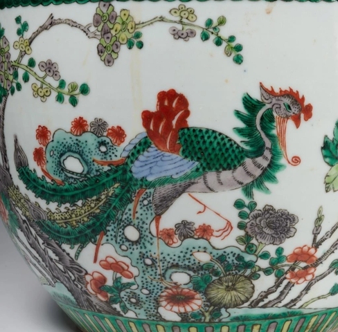 古玩陶瓷五彩鳳穿牡丹圖案缸真品鑒賞圖
