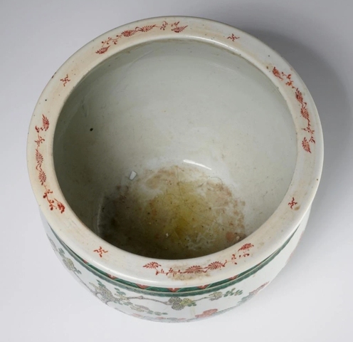 古玩陶瓷五彩鳳穿牡丹圖案缸真品鑒賞圖