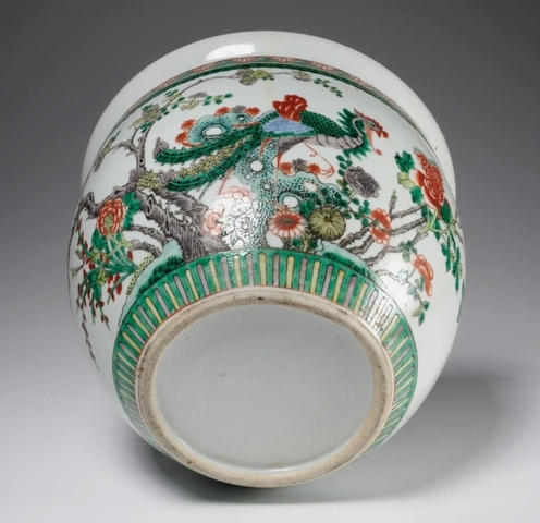 古玩陶瓷五彩鳳穿牡丹圖案缸真品鑒賞圖