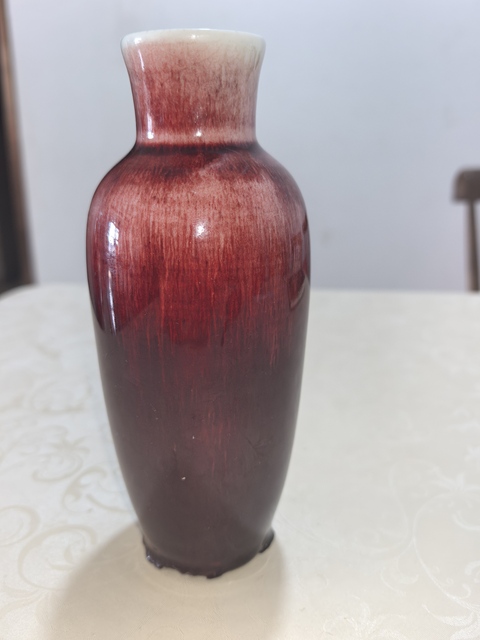 古玩陶瓷郎紅釉撇口觀音瓶真品鑒賞圖