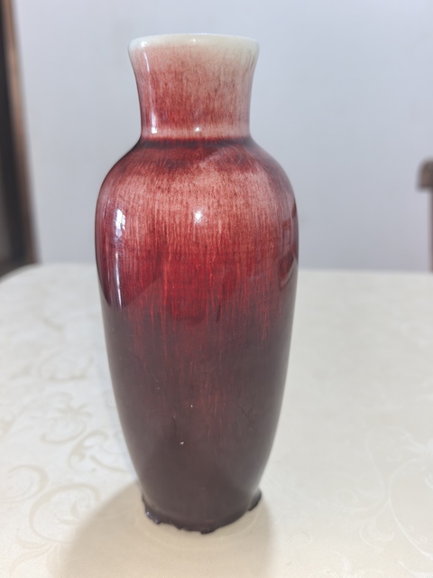 古玩陶瓷郎紅釉撇口觀音瓶真品鑒賞圖