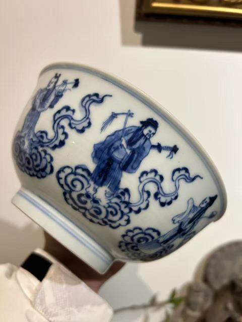 古玩陶瓷青花八仙祝壽紋撇口碗真品鑒賞圖