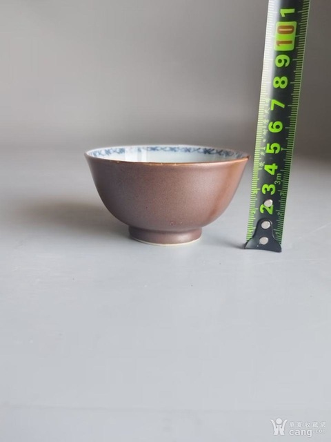 古玩陶瓷清乾隆外紫金釉內青花山水紋碗真品鑒賞圖