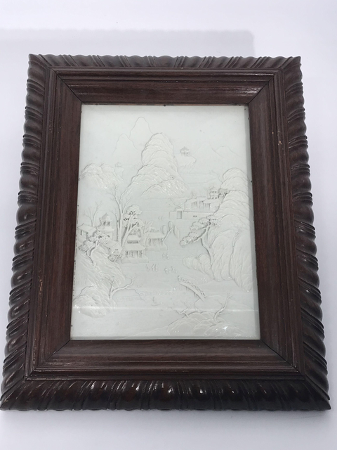 古玩陶瓷山水紋雕瓷瓷板畫真品鑒賞圖