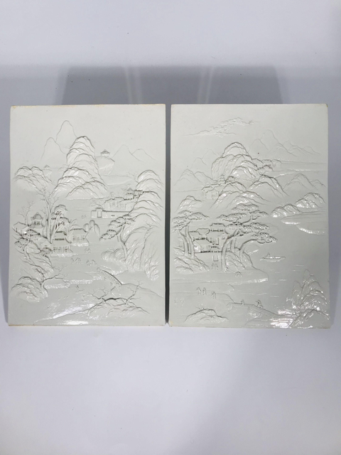 古玩陶瓷山水紋雕瓷瓷板畫真品鑒賞圖