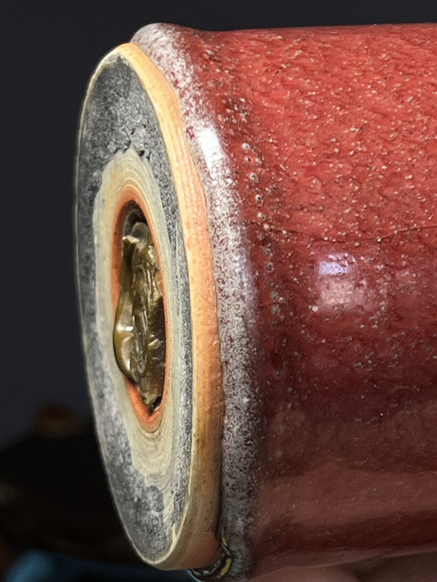 古玩陶瓷郎紅釉筆筒真品鑒賞圖