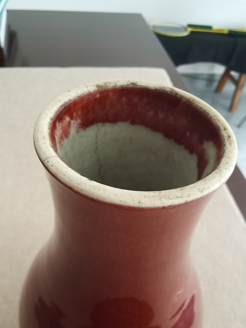 古玩陶瓷晚清郎紅釉瓶真品鑒賞圖