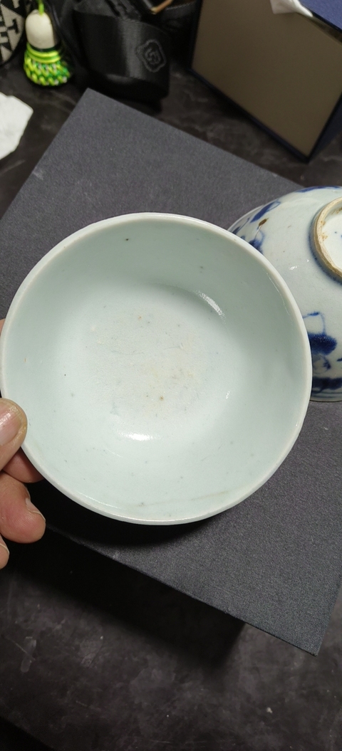 古玩陶瓷如意靈芝紋青花小碗真品鑒賞圖