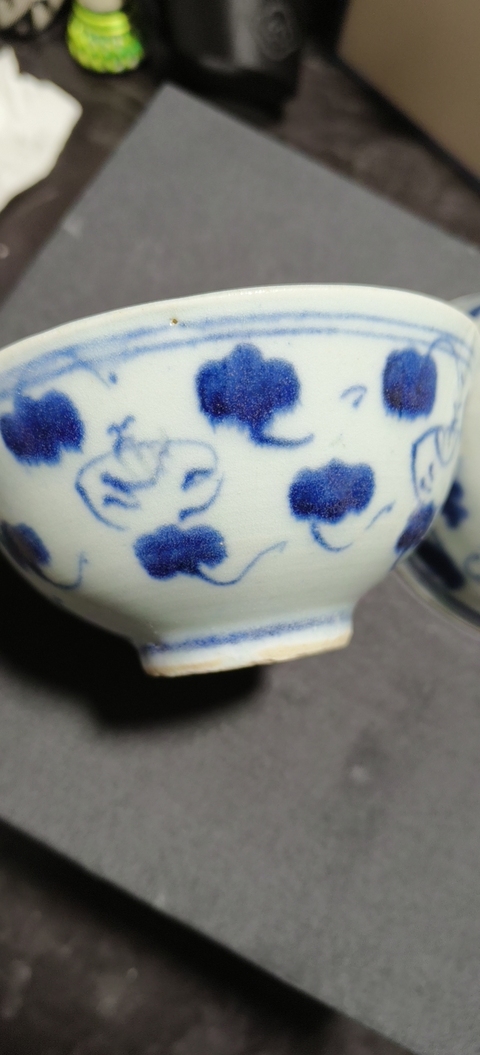 古玩陶瓷如意靈芝紋青花小碗真品鑒賞圖