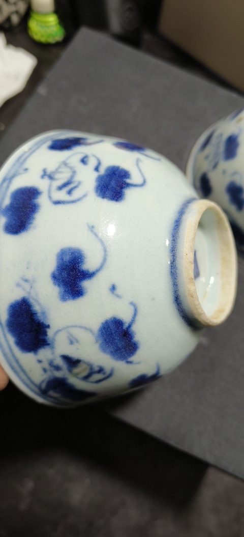 古玩陶瓷如意靈芝紋青花小碗真品鑒賞圖