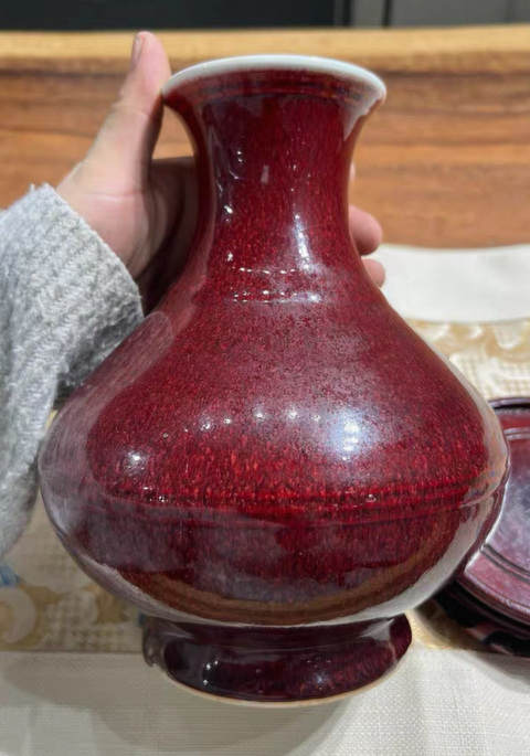 古玩陶瓷清晚期 郎窯紅釉尊真品鑒賞圖