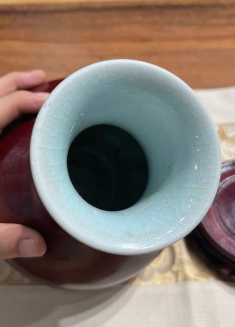 古玩陶瓷清晚期 郎窯紅釉尊真品鑒賞圖