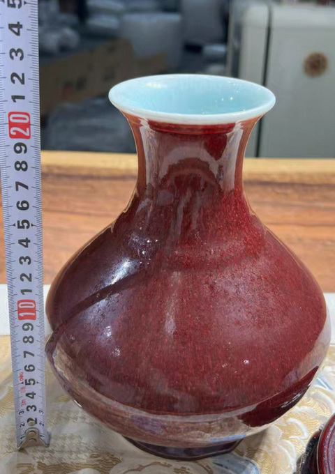 古玩陶瓷清晚期 郎窯紅釉尊真品鑒賞圖